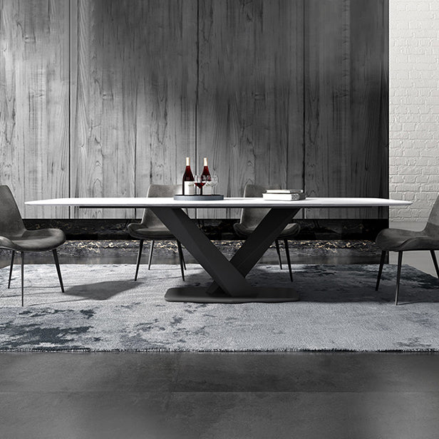 Metal Contemporary Rectangular Dining Table Sintered Stone Table for Dining Room Clearhalo ' dining_table' 'Dining Tables & Seating' 'Dining Tables' 'Furniture' 'furniture_dining_table' 'Kitchen & Dining Furniture' 'kitchen&dining_furn' 'kitchen' 'kitchen_dining_table' 3578013