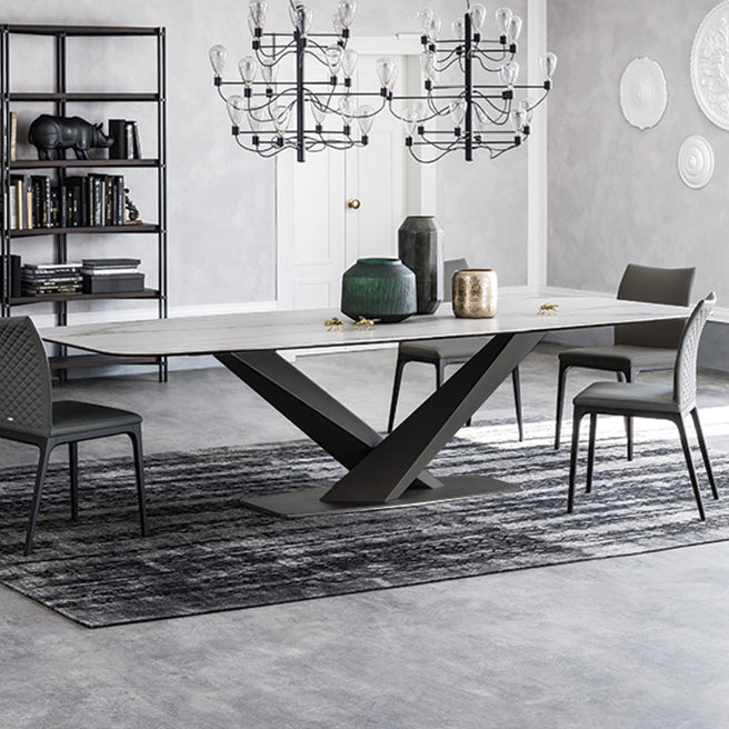 Metal Contemporary Rectangular Dining Table Sintered Stone Table for Dining Room Clearhalo ' dining_table' 'Dining Tables & Seating' 'Dining Tables' 'Furniture' 'furniture_dining_table' 'Kitchen & Dining Furniture' 'kitchen&dining_furn' 'kitchen' 'kitchen_dining_table' 3578015