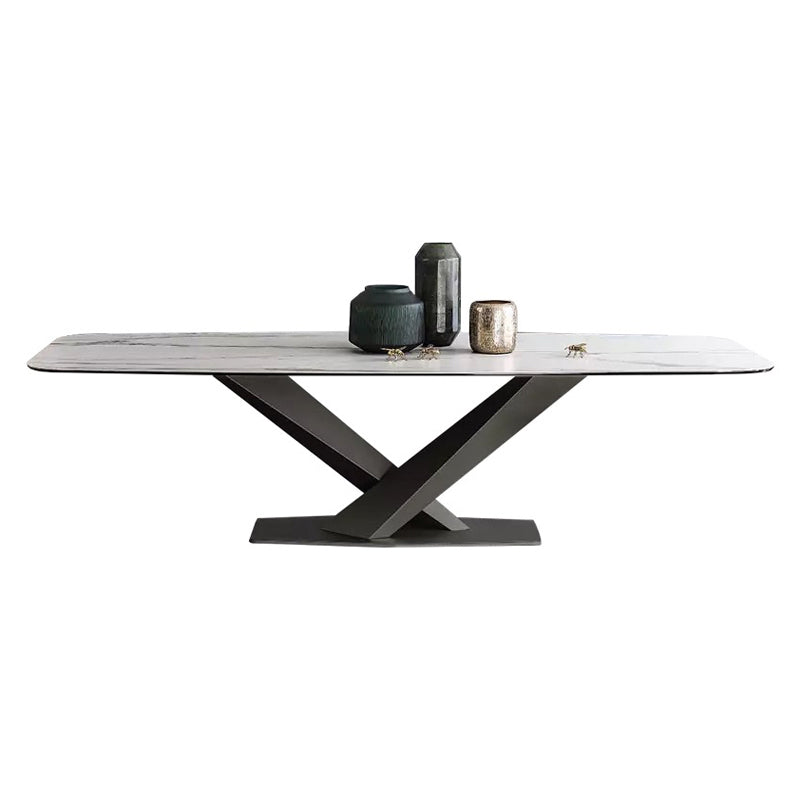 Metal Contemporary Rectangular Dining Table Sintered Stone Table for Dining Room 63"L x 31.5"W x 29.5"H Clearhalo ' dining_table' 'Dining Tables & Seating' 'Dining Tables' 'Furniture' 'furniture_dining_table' 'Kitchen & Dining Furniture' 'kitchen&dining_furn' 'kitchen' 'kitchen_dining_table' 3578016