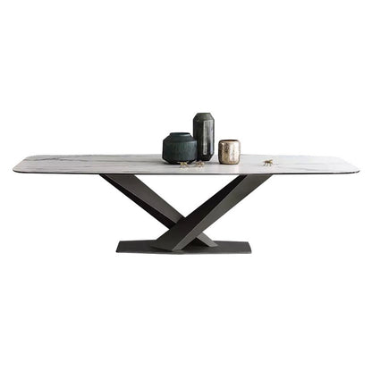 Metal Contemporary Rectangular Dining Table Sintered Stone Table for Dining Room 63"L x 31.5"W x 29.5"H Clearhalo ' dining_table' 'Dining Tables & Seating' 'Dining Tables' 'Furniture' 'furniture_dining_table' 'Kitchen & Dining Furniture' 'kitchen&dining_furn' 'kitchen' 'kitchen_dining_table' 3578016