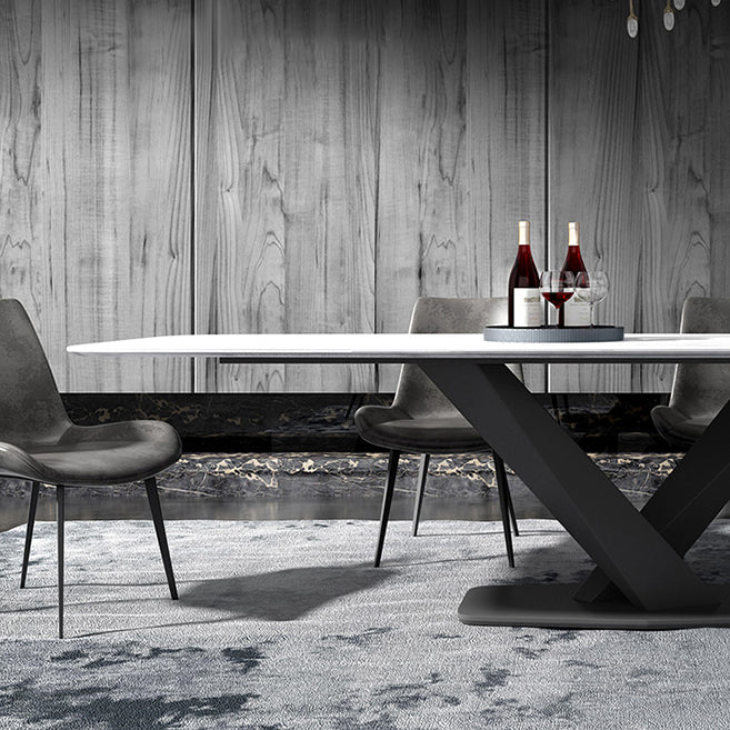 Metal Contemporary Rectangular Dining Table Sintered Stone Table for Dining Room Clearhalo ' dining_table' 'Dining Tables & Seating' 'Dining Tables' 'Furniture' 'furniture_dining_table' 'Kitchen & Dining Furniture' 'kitchen&dining_furn' 'kitchen' 'kitchen_dining_table' 3578017
