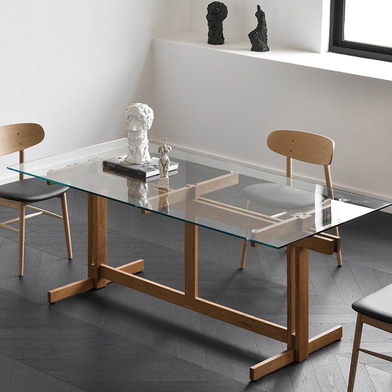 Trestle Table Clear Tempered Glass Dining Table Rectangle for Dining Room Home 78.7"L x 35.4"W x 29.5"H Clearhalo ' dining_table' 'Dining Tables & Seating' 'Dining Tables' 'Furniture' 'furniture_dining_table' 'Kitchen & Dining Furniture' 'kitchen&dining_furn' 'kitchen' 'kitchen_dining_table' 3578024