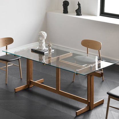 Trestle Table Clear Tempered Glass Dining Table Rectangle for Dining Room Home 78.7"L x 35.4"W x 29.5"H Clearhalo ' dining_table' 'Dining Tables & Seating' 'Dining Tables' 'Furniture' 'furniture_dining_table' 'Kitchen & Dining Furniture' 'kitchen&dining_furn' 'kitchen' 'kitchen_dining_table' 3578024