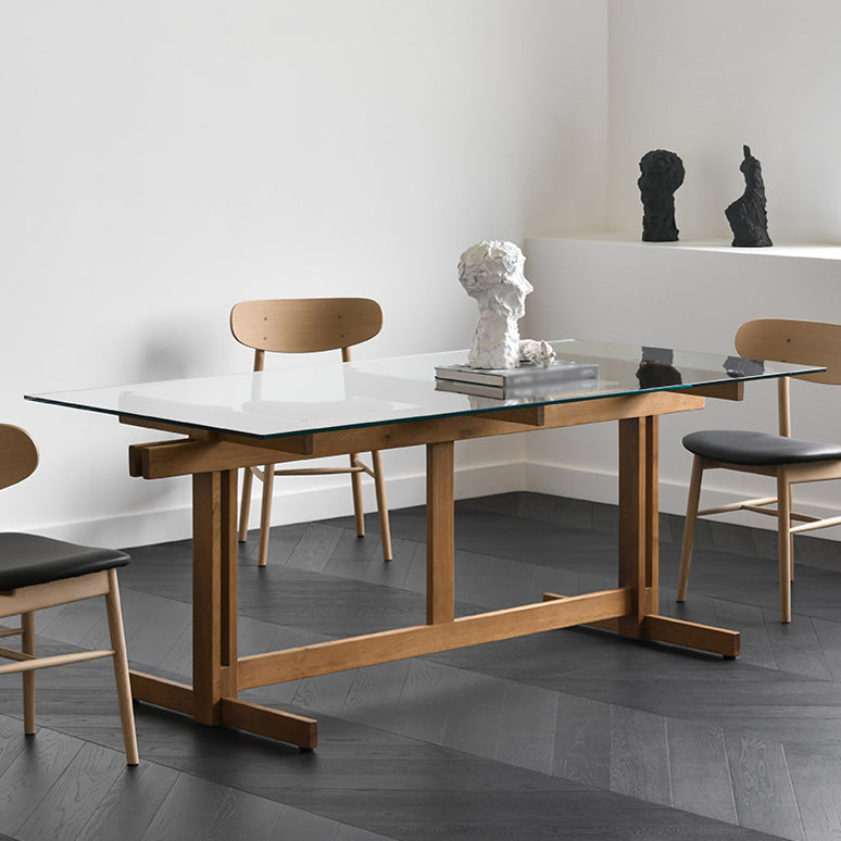 Trestle Table Clear Tempered Glass Dining Table Rectangle for Dining Room Home Clearhalo ' dining_table' 'Dining Tables & Seating' 'Dining Tables' 'Furniture' 'furniture_dining_table' 'Kitchen & Dining Furniture' 'kitchen&dining_furn' 'kitchen' 'kitchen_dining_table' 3578025