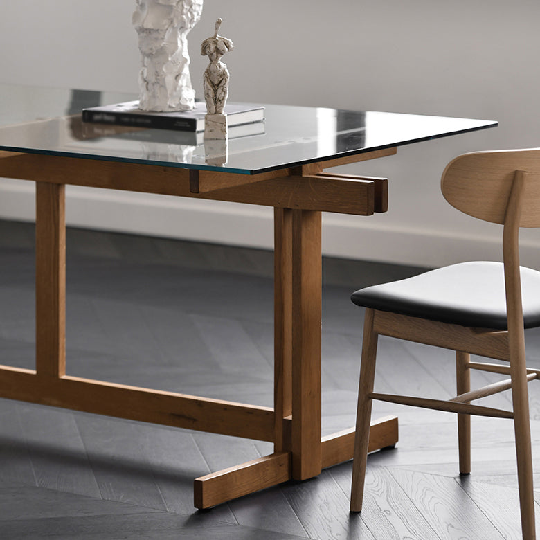 Trestle Table Clear Tempered Glass Dining Table Rectangle for Dining Room Home Clearhalo ' dining_table' 'Dining Tables & Seating' 'Dining Tables' 'Furniture' 'furniture_dining_table' 'Kitchen & Dining Furniture' 'kitchen&dining_furn' 'kitchen' 'kitchen_dining_table' 3578027