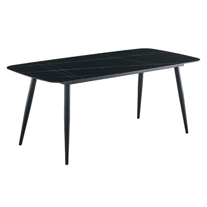 Contemporary Dining Table Sintered Stone Dining Table with 4 Metal Legs Black Clearhalo ' dining_table' 'Dining Tables & Seating' 'Dining Tables' 'Furniture' 'furniture_dining_table' 'Kitchen & Dining Furniture' 'kitchen&dining_furn' 'kitchen' 'kitchen_dining_table' 3578039