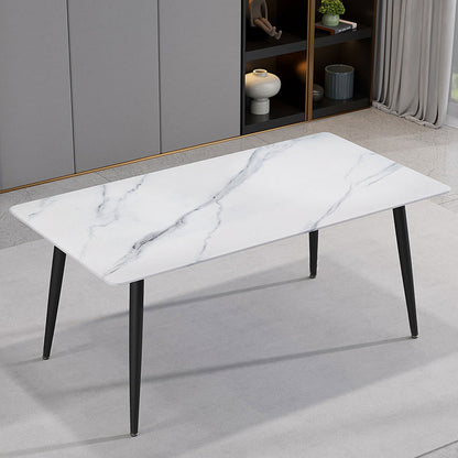 Contemporary Rectangle Shape Sintered Stone Dining Table Kitchen Dining Table with 4 Legs Base White Clearhalo ' dining_table' 'Dining Tables & Seating' 'Dining Tables' 'Furniture' 'furniture_dining_table' 'Kitchen & Dining Furniture' 'kitchen&dining_furn' 'kitchen' 'kitchen_dining_table' 3578046