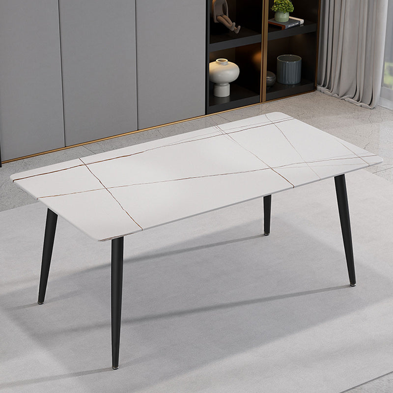 Contemporary Rectangle Shape Sintered Stone Dining Table Kitchen Dining Table with 4 Legs Base White Gold Clearhalo ' dining_table' 'Dining Tables & Seating' 'Dining Tables' 'Furniture' 'furniture_dining_table' 'Kitchen & Dining Furniture' 'kitchen&dining_furn' 'kitchen' 'kitchen_dining_table' 3578048