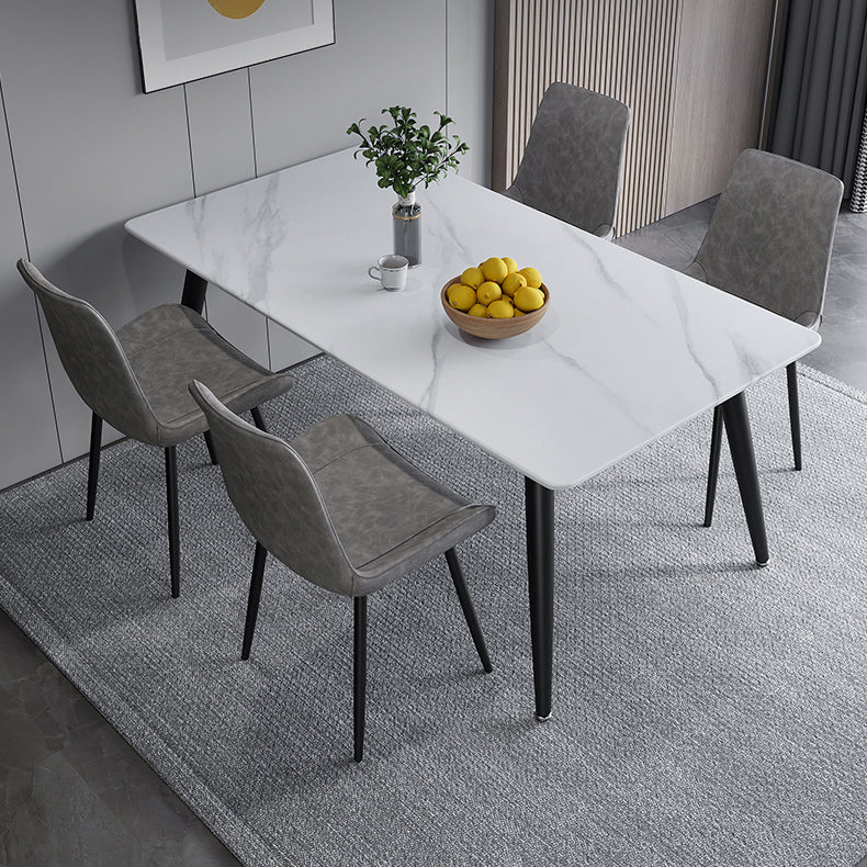 Contemporary Rectangle Shape Sintered Stone Dining Table Kitchen Dining Table with 4 Legs Base Clearhalo ' dining_table' 'Dining Tables & Seating' 'Dining Tables' 'Furniture' 'furniture_dining_table' 'Kitchen & Dining Furniture' 'kitchen&dining_furn' 'kitchen' 'kitchen_dining_table' 3578056