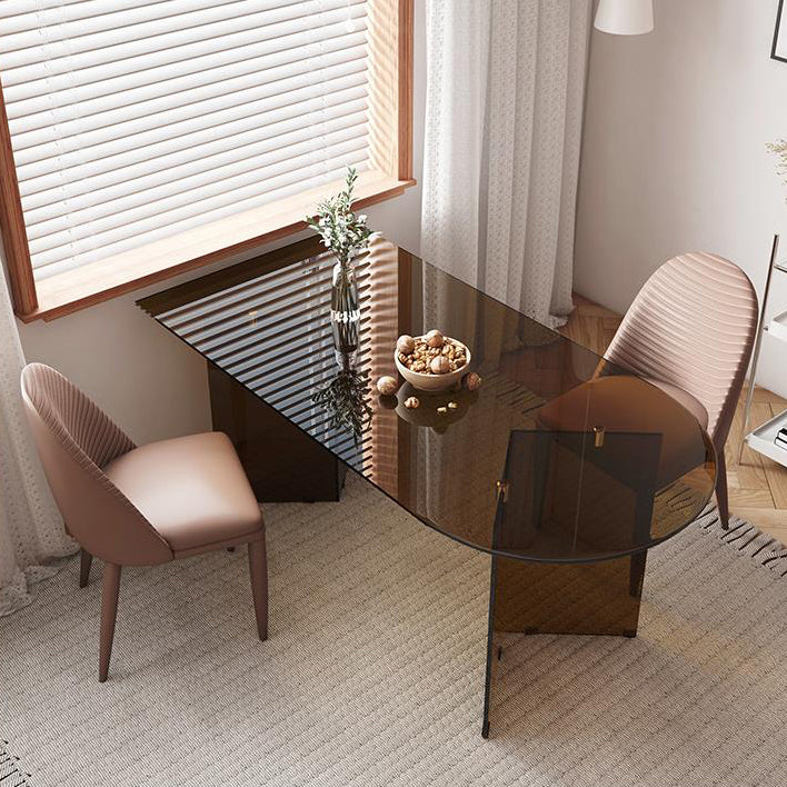 Contemporary Dining Table Tempered Glass Dining Table with Double Pedestal for Dining Clearhalo ' dining_table' 'Dining Tables & Seating' 'Dining Tables' 'Furniture' 'furniture_dining_table' 'Kitchen & Dining Furniture' 'kitchen&dining_furn' 'kitchen' 'kitchen_dining_table' 3578153