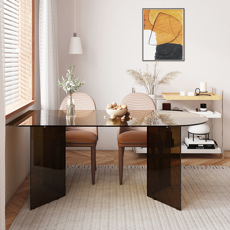 Contemporary Dining Table Tempered Glass Dining Table with Double Pedestal for Dining Clearhalo ' dining_table' 'Dining Tables & Seating' 'Dining Tables' 'Furniture' 'furniture_dining_table' 'Kitchen & Dining Furniture' 'kitchen&dining_furn' 'kitchen' 'kitchen_dining_table' 3578154