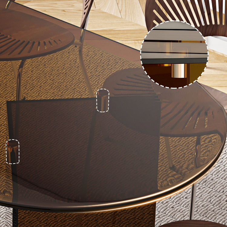 Contemporary Dining Table Tempered Glass Dining Table with Double Pedestal for Dining Clearhalo ' dining_table' 'Dining Tables & Seating' 'Dining Tables' 'Furniture' 'furniture_dining_table' 'Kitchen & Dining Furniture' 'kitchen&dining_furn' 'kitchen' 'kitchen_dining_table' 3578155