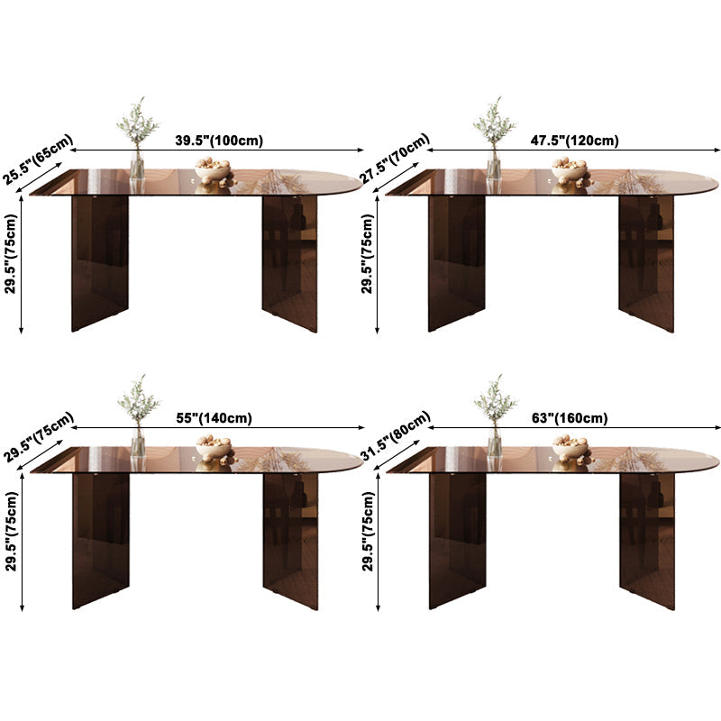 Contemporary Dining Table Tempered Glass Dining Table with Double Pedestal for Dining Clearhalo ' dining_table' 'Dining Tables & Seating' 'Dining Tables' 'Furniture' 'furniture_dining_table' 'Kitchen & Dining Furniture' 'kitchen&dining_furn' 'kitchen' 'kitchen_dining_table' 3578158