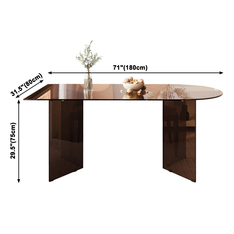 Contemporary Dining Table Tempered Glass Dining Table with Double Pedestal for Dining Clearhalo ' dining_table' 'Dining Tables & Seating' 'Dining Tables' 'Furniture' 'furniture_dining_table' 'Kitchen & Dining Furniture' 'kitchen&dining_furn' 'kitchen' 'kitchen_dining_table' 3578159