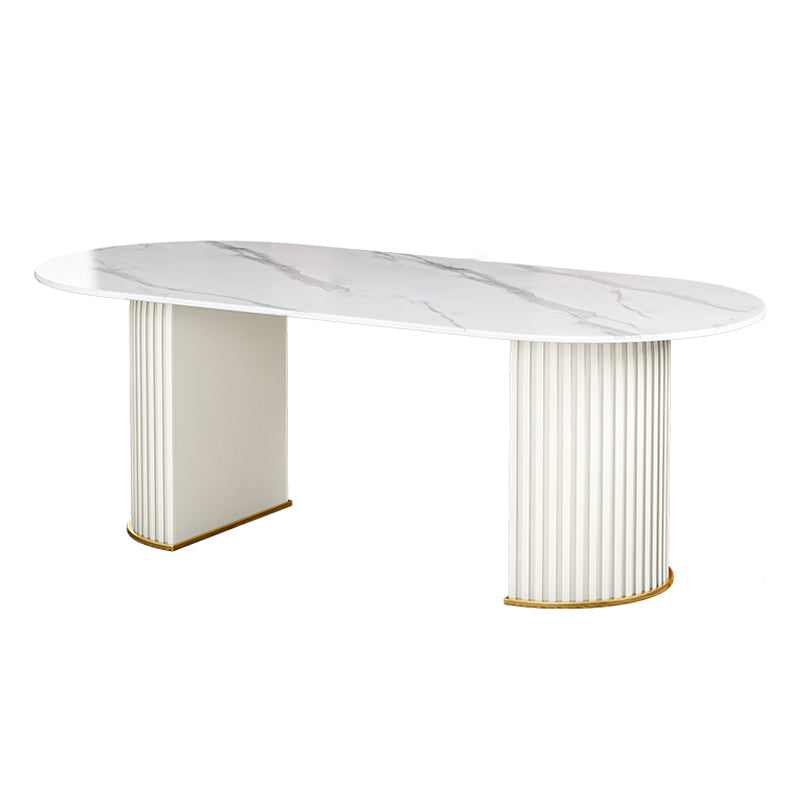 Oval Double Pedestal Dining Table Stone Furniture for Dining Room Home White White Clearhalo ' dining_table' 'Dining Tables & Seating' 'Dining Tables' 'Furniture' 'furniture_dining_table' 'Kitchen & Dining Furniture' 'kitchen&dining_furn' 'kitchen' 'kitchen_dining_table' 3578162