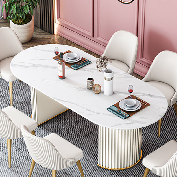 Oval Double Pedestal Dining Table Stone Furniture for Dining Room Home Clearhalo ' dining_table' 'Dining Tables & Seating' 'Dining Tables' 'Furniture' 'furniture_dining_table' 'Kitchen & Dining Furniture' 'kitchen&dining_furn' 'kitchen' 'kitchen_dining_table' 3578167