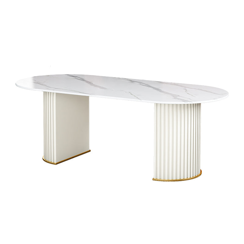 Oval Double Pedestal Dining Table Stone Furniture for Dining Room Home Clearhalo ' dining_table' 'Dining Tables & Seating' 'Dining Tables' 'Furniture' 'furniture_dining_table' 'Kitchen & Dining Furniture' 'kitchen&dining_furn' 'kitchen' 'kitchen_dining_table' 3578168
