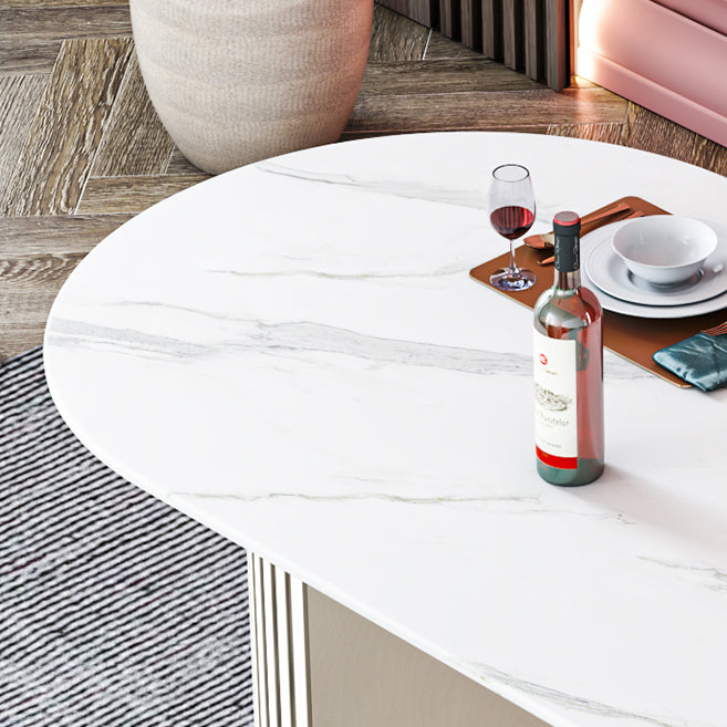 Oval Double Pedestal Dining Table Stone Furniture for Dining Room Home Clearhalo ' dining_table' 'Dining Tables & Seating' 'Dining Tables' 'Furniture' 'furniture_dining_table' 'Kitchen & Dining Furniture' 'kitchen&dining_furn' 'kitchen' 'kitchen_dining_table' 3578169