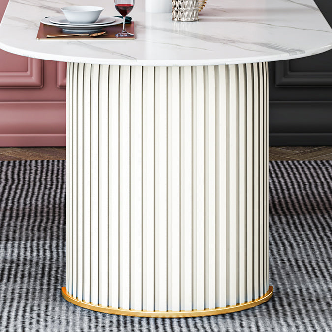 Oval Double Pedestal Dining Table Stone Furniture for Dining Room Home Clearhalo ' dining_table' 'Dining Tables & Seating' 'Dining Tables' 'Furniture' 'furniture_dining_table' 'Kitchen & Dining Furniture' 'kitchen&dining_furn' 'kitchen' 'kitchen_dining_table' 3578172