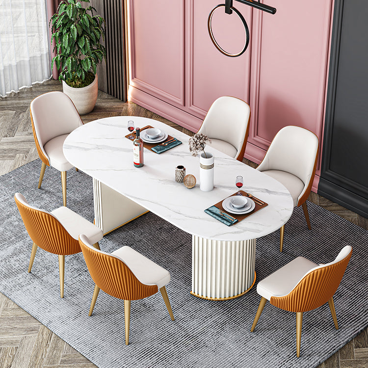 Oval Double Pedestal Dining Table Stone Furniture for Dining Room Home Clearhalo ' dining_table' 'Dining Tables & Seating' 'Dining Tables' 'Furniture' 'furniture_dining_table' 'Kitchen & Dining Furniture' 'kitchen&dining_furn' 'kitchen' 'kitchen_dining_table' 3578174