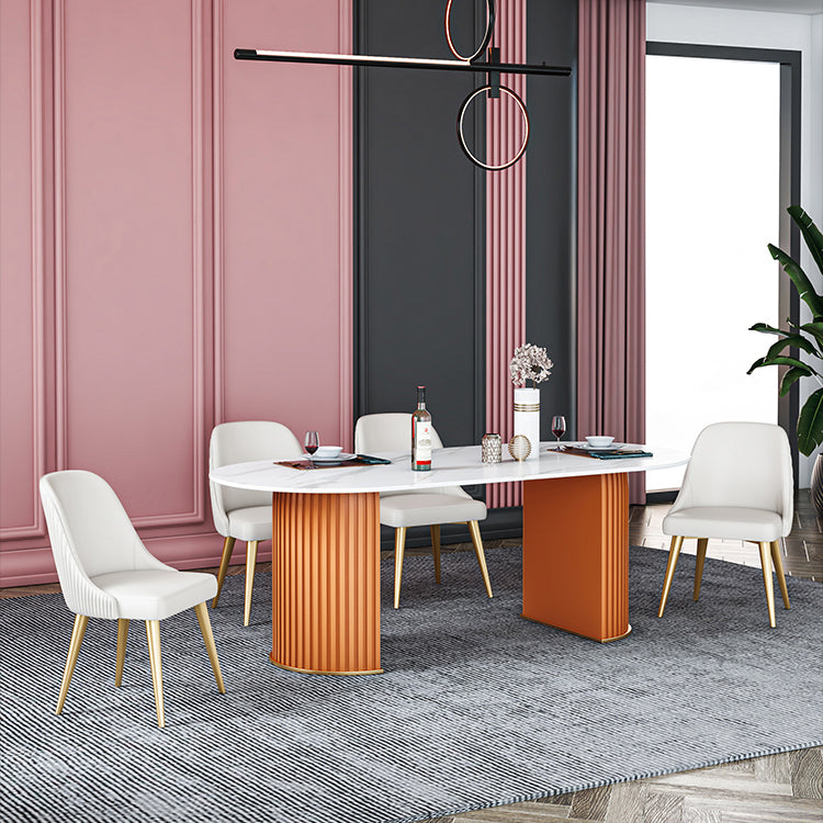 Oval Double Pedestal Dining Table Stone Furniture for Dining Room Home Clearhalo ' dining_table' 'Dining Tables & Seating' 'Dining Tables' 'Furniture' 'furniture_dining_table' 'Kitchen & Dining Furniture' 'kitchen&dining_furn' 'kitchen' 'kitchen_dining_table' 3578178