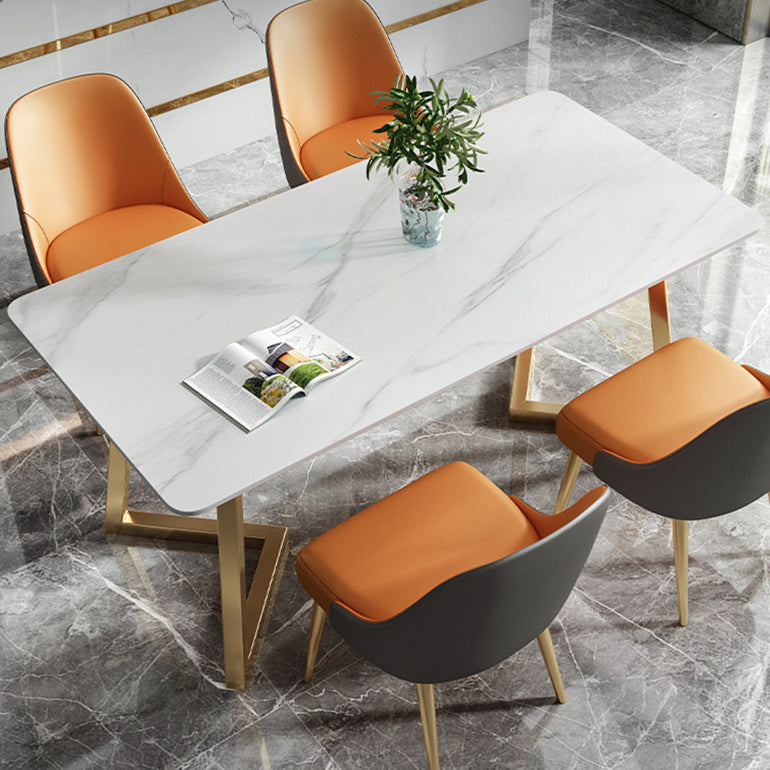 Minimalist White Sintered Stone Dining Table Rectangle Standard Dining Table with Double Pedestal Clearhalo ' dining_table' 'Dining Tables & Seating' 'Dining Tables' 'Furniture' 'furniture_dining_table' 'Kitchen & Dining Furniture' 'kitchen&dining_furn' 'kitchen' 'kitchen_dining_table' 3578197