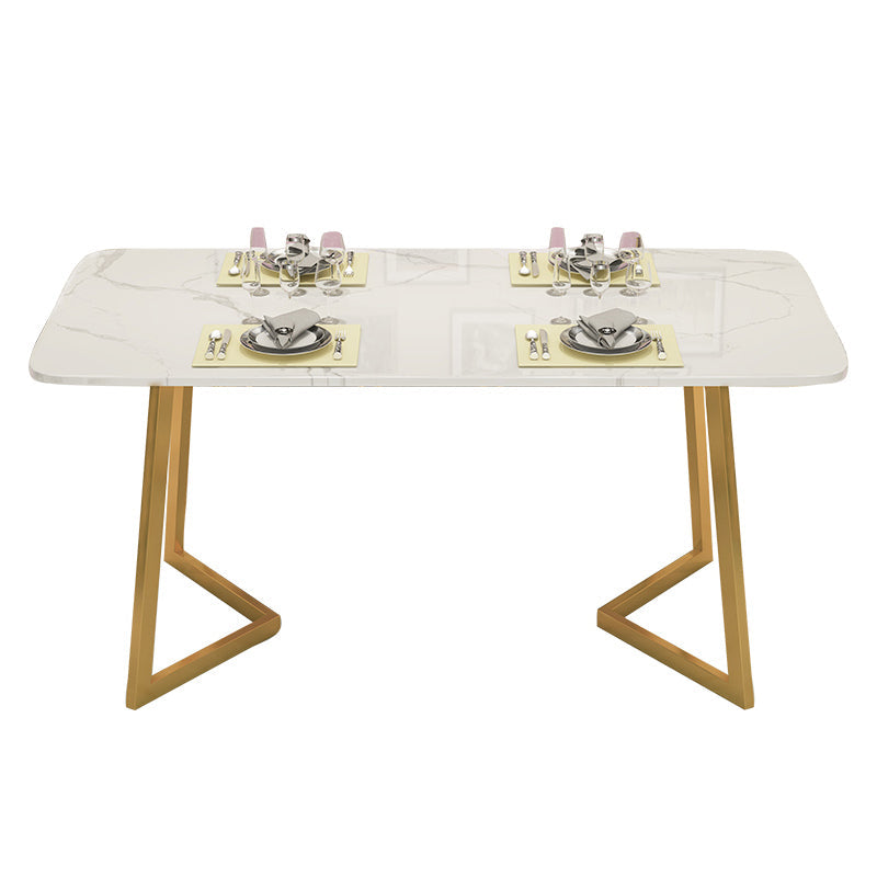 Minimalist White Sintered Stone Dining Table Rectangle Standard Dining Table with Double Pedestal Clearhalo ' dining_table' 'Dining Tables & Seating' 'Dining Tables' 'Furniture' 'furniture_dining_table' 'Kitchen & Dining Furniture' 'kitchen&dining_furn' 'kitchen' 'kitchen_dining_table' 3578201