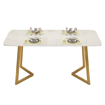 Minimalist White Sintered Stone Dining Table Rectangle Standard Dining Table with Double Pedestal Clearhalo ' dining_table' 'Dining Tables & Seating' 'Dining Tables' 'Furniture' 'furniture_dining_table' 'Kitchen & Dining Furniture' 'kitchen&dining_furn' 'kitchen' 'kitchen_dining_table' 3578201