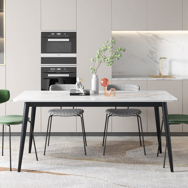 Contemporary White Standard Dining Table Sintered Stone Rectangle Dining Table with 4 Legs Base Clearhalo ' dining_table' 'Dining Tables & Seating' 'Dining Tables' 'Furniture' 'furniture_dining_table' 'Kitchen & Dining Furniture' 'kitchen&dining_furn' 'kitchen' 'kitchen_dining_table' 3578224