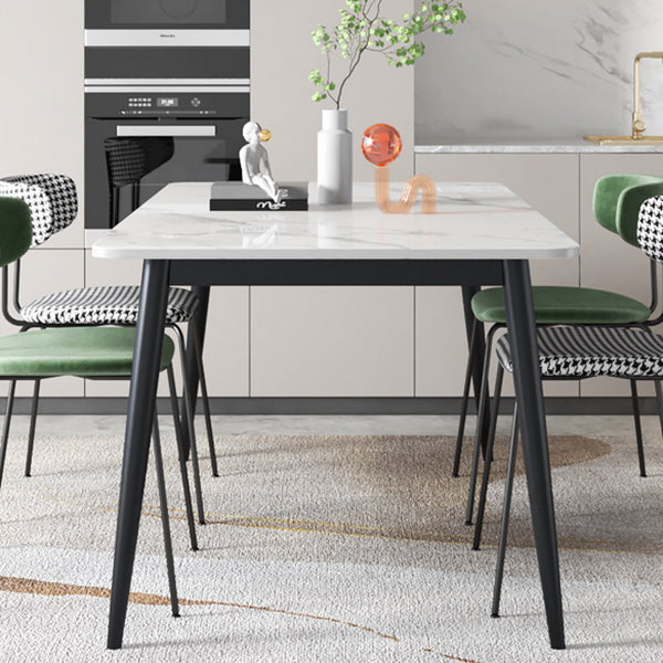 Contemporary White Standard Dining Table Sintered Stone Rectangle Dining Table with 4 Legs Base Clearhalo ' dining_table' 'Dining Tables & Seating' 'Dining Tables' 'Furniture' 'furniture_dining_table' 'Kitchen & Dining Furniture' 'kitchen&dining_furn' 'kitchen' 'kitchen_dining_table' 3578225