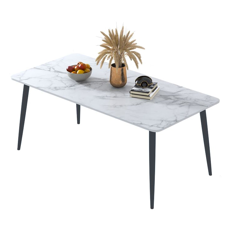 Contemporary White Standard Dining Table Sintered Stone Rectangle Dining Table with 4 Legs Base Clearhalo ' dining_table' 'Dining Tables & Seating' 'Dining Tables' 'Furniture' 'furniture_dining_table' 'Kitchen & Dining Furniture' 'kitchen&dining_furn' 'kitchen' 'kitchen_dining_table' 3578226