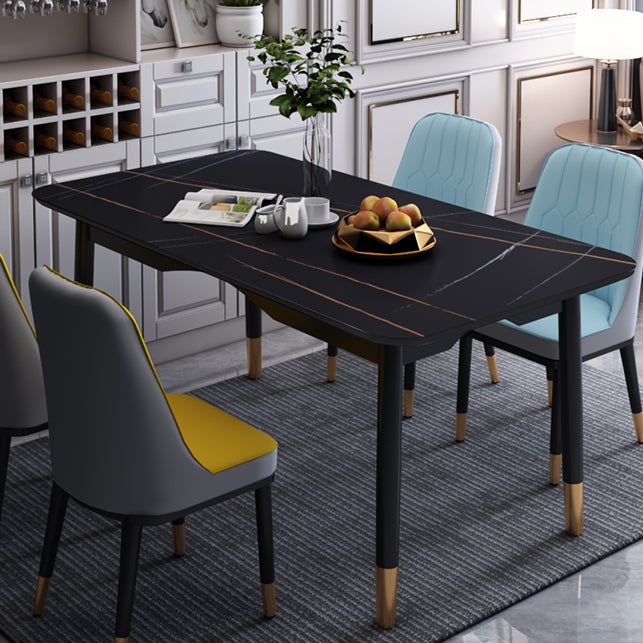 Modern Sintered Stone Standard Dining Table Rectangle Kitchen Dining Table with 4 Legs Base Black Clearhalo ' dining_table' 'Dining Tables & Seating' 'Dining Tables' 'Furniture' 'furniture_dining_table' 'Kitchen & Dining Furniture' 'kitchen&dining_furn' 'kitchen' 'kitchen_dining_table' 3578230