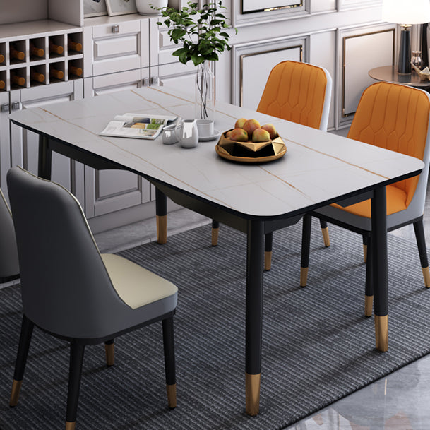 Modern Sintered Stone Standard Dining Table Rectangle Kitchen Dining Table with 4 Legs Base White Gold Clearhalo ' dining_table' 'Dining Tables & Seating' 'Dining Tables' 'Furniture' 'furniture_dining_table' 'Kitchen & Dining Furniture' 'kitchen&dining_furn' 'kitchen' 'kitchen_dining_table' 3578231