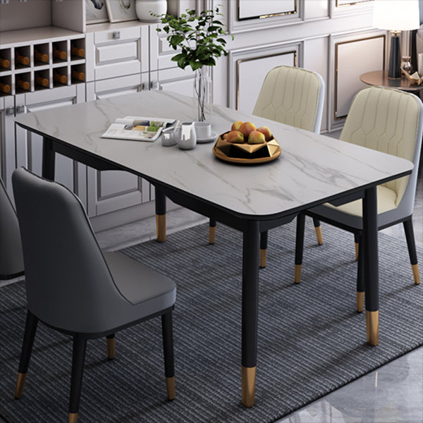 Modern Sintered Stone Standard Dining Table Rectangle Kitchen Dining Table with 4 Legs Base White Clearhalo ' dining_table' 'Dining Tables & Seating' 'Dining Tables' 'Furniture' 'furniture_dining_table' 'Kitchen & Dining Furniture' 'kitchen&dining_furn' 'kitchen' 'kitchen_dining_table' 3578232