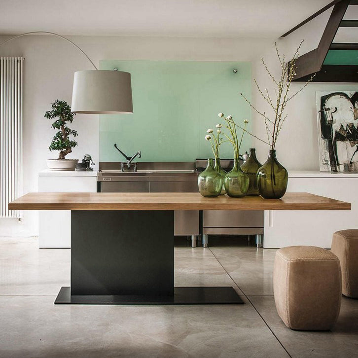 Solid Wood Rectangle Dining Table Modern Kitchen Wood Table with Metal Pedestal Clearhalo ' dining_table' 'Dining Tables & Seating' 'Dining Tables' 'Furniture' 'furniture_dining_table' 'Kitchen & Dining Furniture' 'kitchen&dining_furn' 'kitchen' 'kitchen_dining_table' 3578252