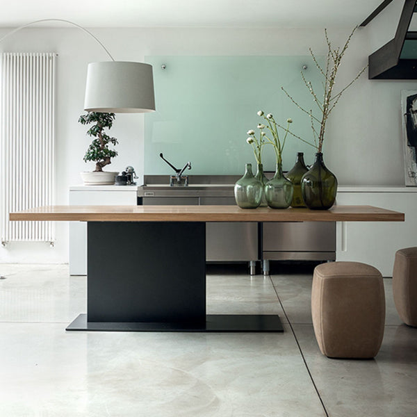 Solid Wood Rectangle Dining Table Modern Kitchen Wood Table with Metal Pedestal Clearhalo ' dining_table' 'Dining Tables & Seating' 'Dining Tables' 'Furniture' 'furniture_dining_table' 'Kitchen & Dining Furniture' 'kitchen&dining_furn' 'kitchen' 'kitchen_dining_table' 3578253