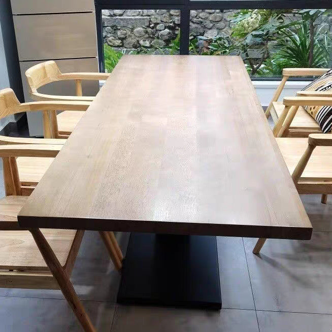 Solid Wood Rectangle Dining Table Modern Kitchen Wood Table with Metal Pedestal Clearhalo ' dining_table' 'Dining Tables & Seating' 'Dining Tables' 'Furniture' 'furniture_dining_table' 'Kitchen & Dining Furniture' 'kitchen&dining_furn' 'kitchen' 'kitchen_dining_table' 3578254