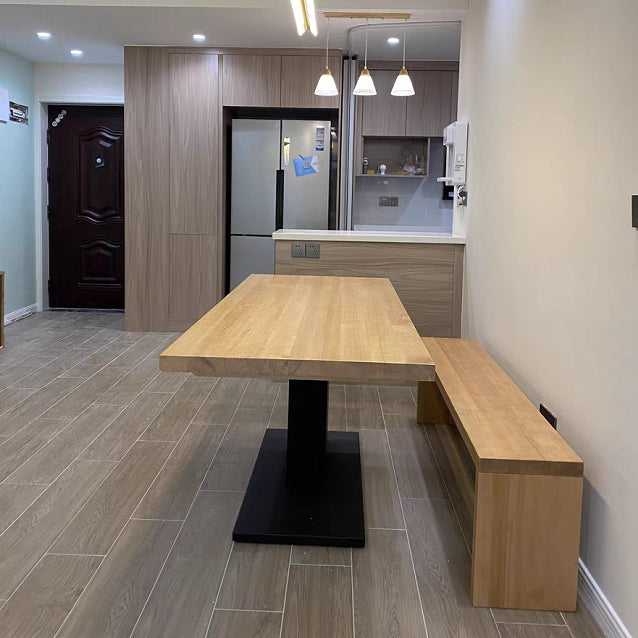 Solid Wood Rectangle Dining Table Modern Kitchen Wood Table with Metal Pedestal Clearhalo ' dining_table' 'Dining Tables & Seating' 'Dining Tables' 'Furniture' 'furniture_dining_table' 'Kitchen & Dining Furniture' 'kitchen&dining_furn' 'kitchen' 'kitchen_dining_table' 3578257