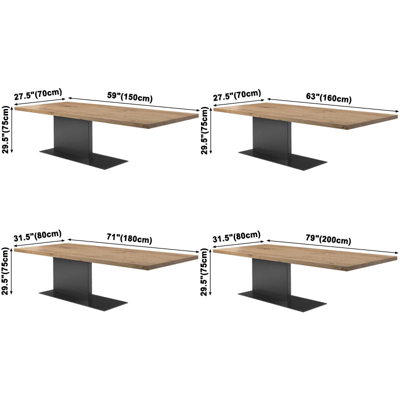 Solid Wood Rectangle Dining Table Modern Kitchen Wood Table with Metal Pedestal Clearhalo ' dining_table' 'Dining Tables & Seating' 'Dining Tables' 'Furniture' 'furniture_dining_table' 'Kitchen & Dining Furniture' 'kitchen&dining_furn' 'kitchen' 'kitchen_dining_table' 3578258