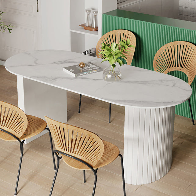Metal Modern Oval Dining Table White Sintered Stone Table for Dining Room and Kitchen Clearhalo ' dining_table' 'Dining Tables & Seating' 'Dining Tables' 'Furniture' 'furniture_dining_table' 'Kitchen & Dining Furniture' 'kitchen&dining_furn' 'kitchen' 'kitchen_dining_table' 3578260