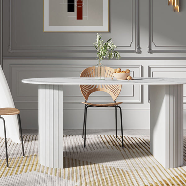 Metal Modern Oval Dining Table White Sintered Stone Table for Dining Room and Kitchen Clearhalo ' dining_table' 'Dining Tables & Seating' 'Dining Tables' 'Furniture' 'furniture_dining_table' 'Kitchen & Dining Furniture' 'kitchen&dining_furn' 'kitchen' 'kitchen_dining_table' 3578262