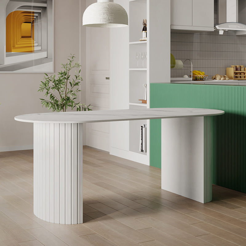 Metal Modern Oval Dining Table White Sintered Stone Table for Dining Room and Kitchen Clearhalo ' dining_table' 'Dining Tables & Seating' 'Dining Tables' 'Furniture' 'furniture_dining_table' 'Kitchen & Dining Furniture' 'kitchen&dining_furn' 'kitchen' 'kitchen_dining_table' 3578266