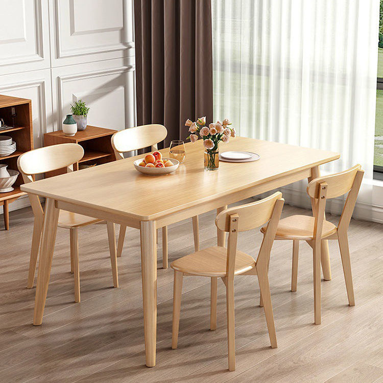 Simple Style Dining Table Rubberwood Solid Wood with 4 Legs Base Table in Wood Color Clearhalo ' dining_table' 'Dining Tables & Seating' 'Dining Tables' 'Furniture' 'furniture_dining_table' 'Kitchen & Dining Furniture' 'kitchen&dining_furn' 'kitchen' 'kitchen_dining_table' 3578293