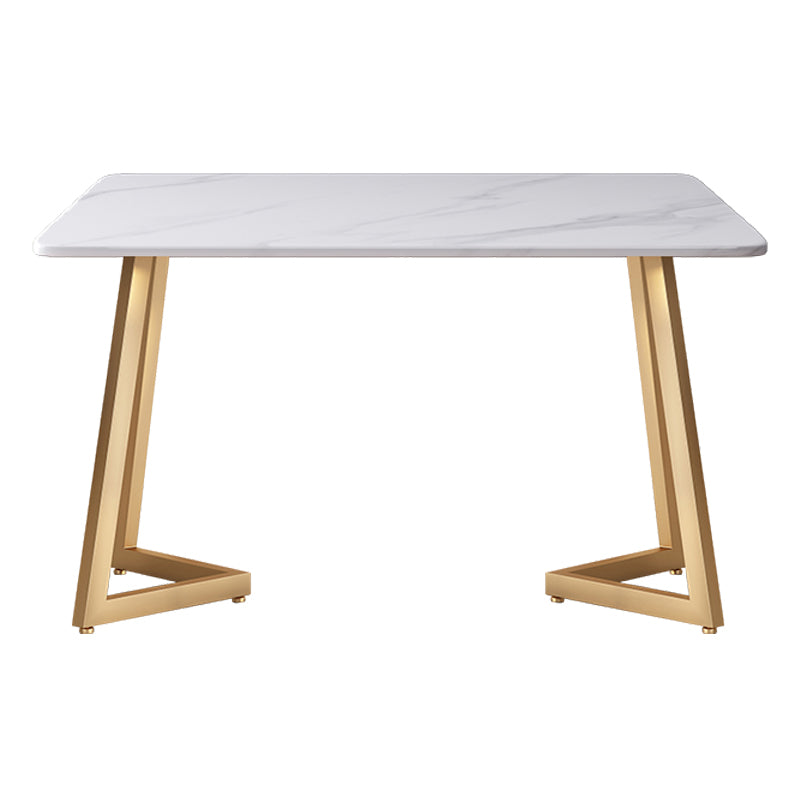 Modern White Kitchen Dining Table Sintered Stone Rectangle Shape Dining Table with Double Pedestal 70.9"L x 35.4"W x 29.5"H Clearhalo ' dining_table' 'Dining Tables & Seating' 'Dining Tables' 'Furniture' 'furniture_dining_table' 'Kitchen & Dining Furniture' 'kitchen&dining_furn' 'kitchen' 'kitchen_dining_table' 3578298
