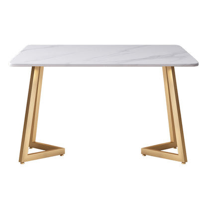 Modern White Kitchen Dining Table Sintered Stone Rectangle Shape Dining Table with Double Pedestal 70.9"L x 35.4"W x 29.5"H Clearhalo ' dining_table' 'Dining Tables & Seating' 'Dining Tables' 'Furniture' 'furniture_dining_table' 'Kitchen & Dining Furniture' 'kitchen&dining_furn' 'kitchen' 'kitchen_dining_table' 3578298
