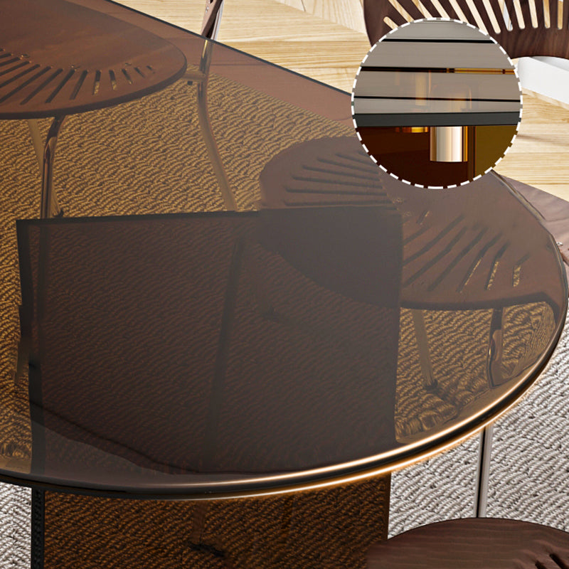 Contemporary Tempered Glass Dining Table Double Pedestal Dining Table for Dining Clearhalo ' dining_table' 'Dining Tables & Seating' 'Dining Tables' 'furn' 'furn_dining_table' 'Furniture' 'furniture_dining_table' 'Kitchen & Dining Furniture' 'kitchen&dining_furn' 'kitchen' 'kitchen_dining_table' 3578347