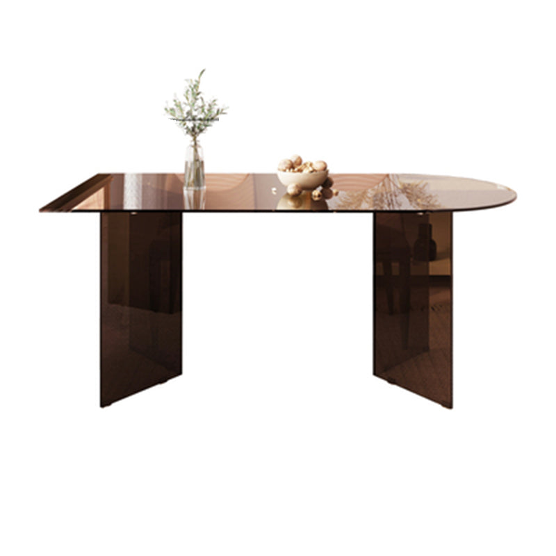 Contemporary Tempered Glass Dining Table Double Pedestal Dining Table for Dining Clearhalo ' dining_table' 'Dining Tables & Seating' 'Dining Tables' 'furn' 'furn_dining_table' 'Furniture' 'furniture_dining_table' 'Kitchen & Dining Furniture' 'kitchen&dining_furn' 'kitchen' 'kitchen_dining_table' 3578348