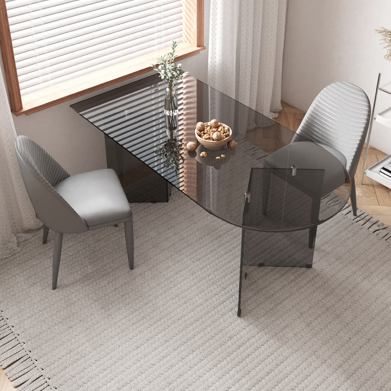 Contemporary Tempered Glass Dining Table Double Pedestal Dining Table for Dining Gray Without Chairs Clearhalo ' dining_table' 'Dining Tables & Seating' 'Dining Tables' 'furn' 'furn_dining_table' 'Furniture' 'furniture_dining_table' 'Kitchen & Dining Furniture' 'kitchen&dining_furn' 'kitchen' 'kitchen_dining_table' 3578349