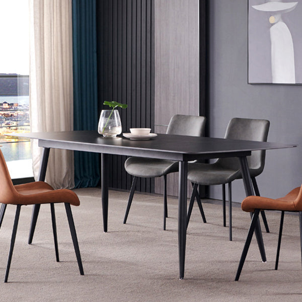 Sintered Stone Rectangular Dining Table Contemporary with Four Legs Base Table in Black Clearhalo ' dining_table' 'Dining Tables & Seating' 'Dining Tables' 'Furniture' 'furniture_dining_table' 'Kitchen & Dining Furniture' 'kitchen&dining_furn' 'kitchen' 'kitchen_dining_table' 3578377
