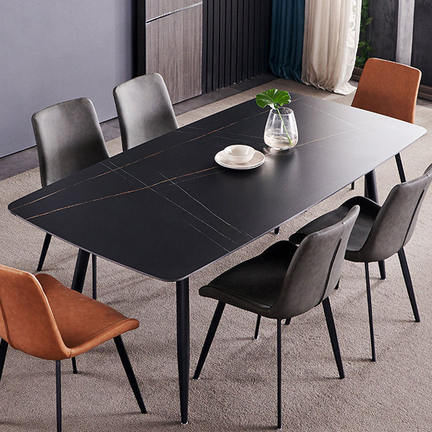 Sintered Stone Rectangular Dining Table Contemporary with Four Legs Base Table in Black Clearhalo ' dining_table' 'Dining Tables & Seating' 'Dining Tables' 'Furniture' 'furniture_dining_table' 'Kitchen & Dining Furniture' 'kitchen&dining_furn' 'kitchen' 'kitchen_dining_table' 3578378